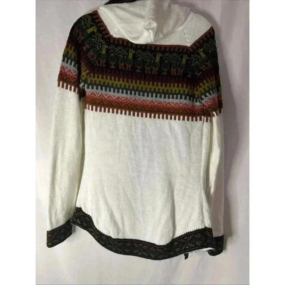 Handmade Peru Women's Alpaca White Multi‎ Cardigan Sweater Hood Zip up size: L - Picture 8 of 12